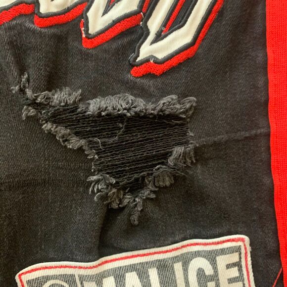 Sugarhill Malice Skinny Jeans Destroyed Black Red Hip Hop Grunge Dark 32x32 - Picture 5 of 16